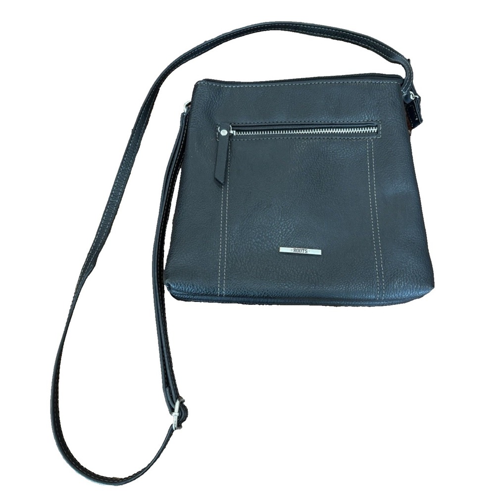 Roots black pebbled crossbody bag multi zip adjustable strap travel purse